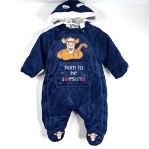 Disney Winnie the Pooh Embroidered Baby Bunting 3M Tigger Hood Ears Velour Plush